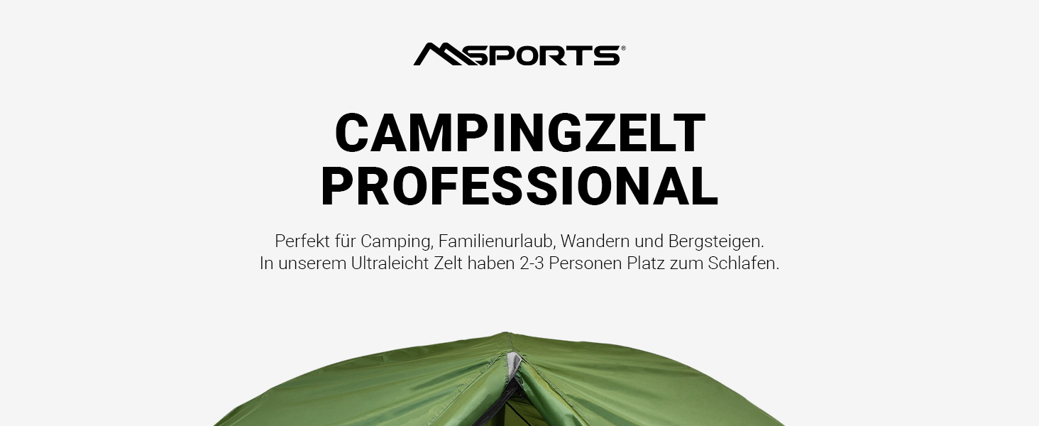 Намет кемпінговий MSPORTS Professional 3 особи, оливковий, водонепроникний, вітрозахисний, купольний - 237x134 см