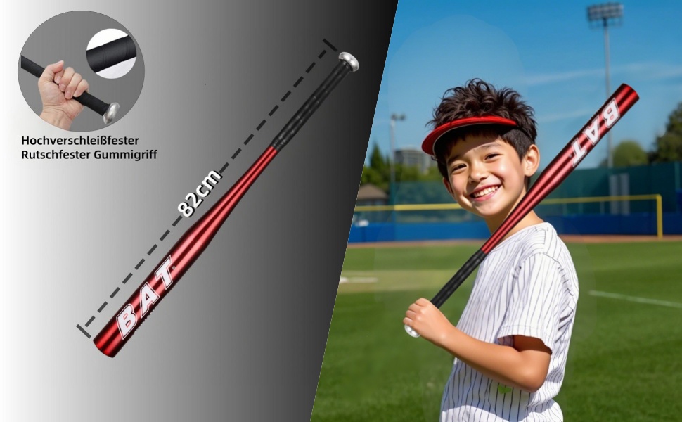 Бейсбольна бита 82 см (32 дюйми), алюмінієва з неслизькою ручкою, для самозахисту та бейсболу (червона)