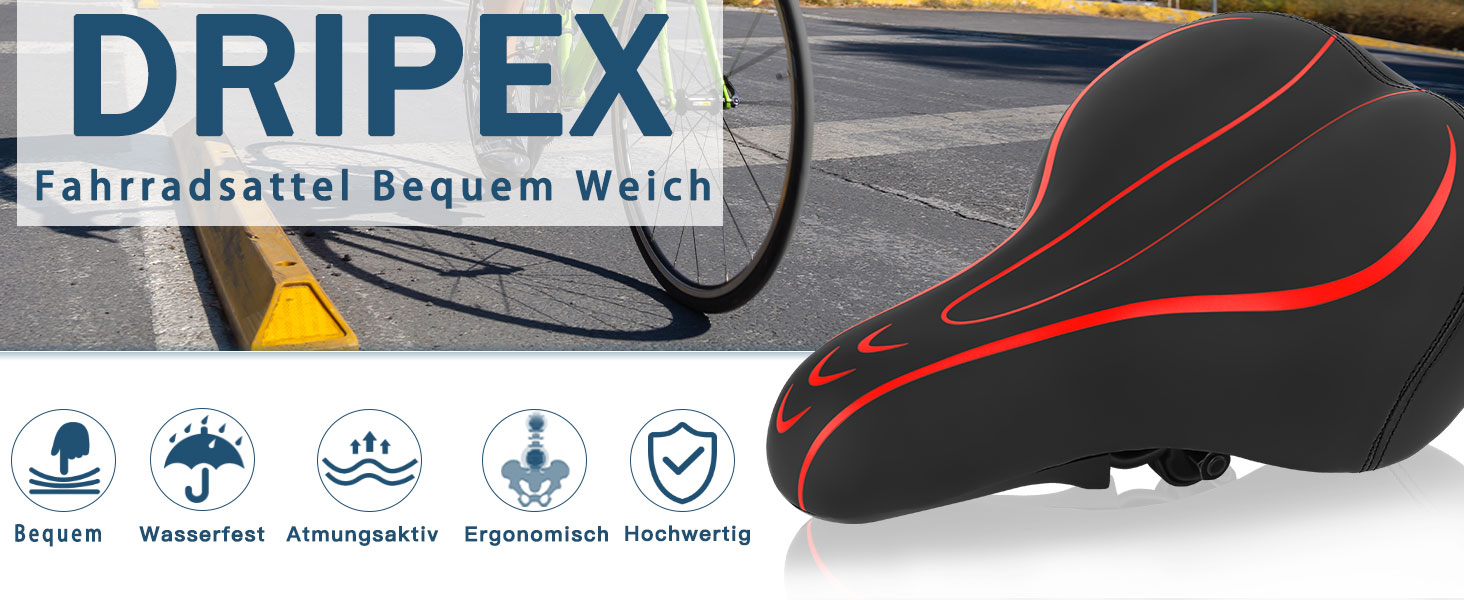 Велосипедне сідло Dripex для чоловіків та жінок: зручне, м'яке, гелеве, водостійке, ергономічне для MTB, Citybike, шосе