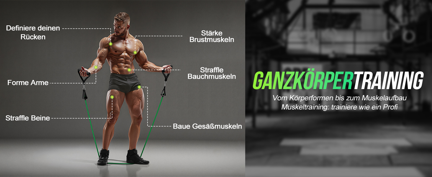 Набір еластичних стрічок для фітнесу Fokky Fitnessbänder Resistance Bands Set, 5 стрічок різної міцності, з анкерами для дверей, ручками та кігтями, для пілатесу, силових тренувань, чорний, червоний, синій, зелений, жовтий