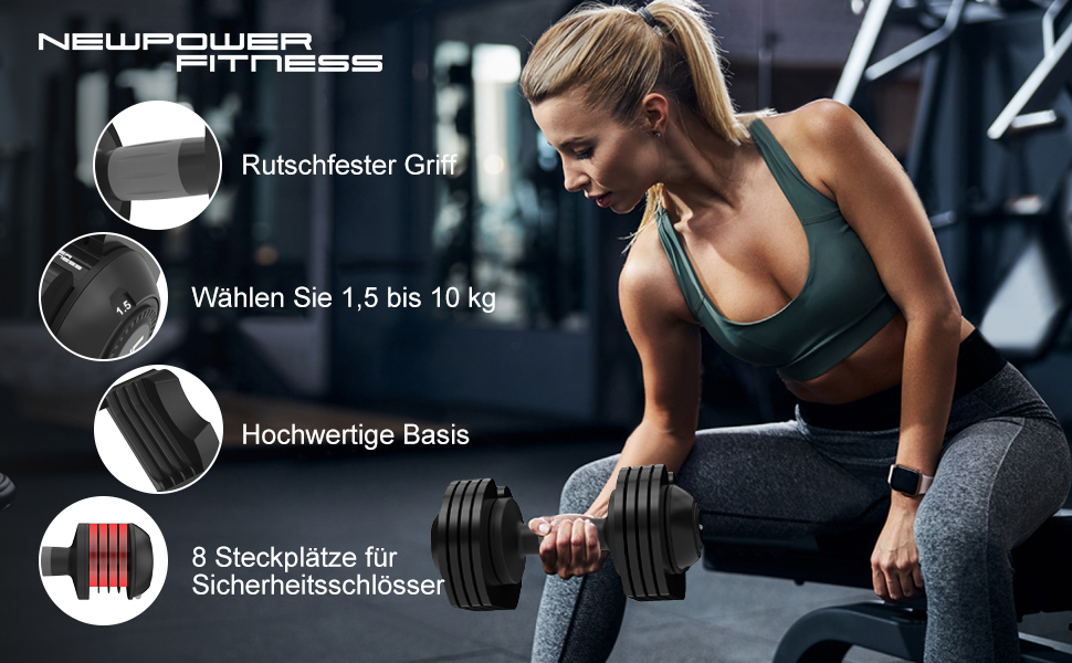 Регульовані гантелі Newpower Fitness 20 кг, 5 рівнів ваги, компактні для тренувань вдома, для чоловіків та жінок