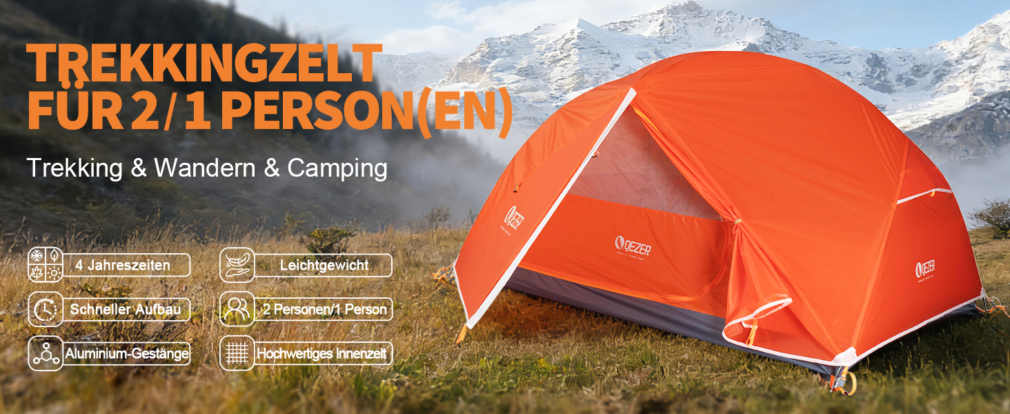 Намет кемпінговий купольний Campingzelt на 1-2 особи, водонепроникний, вітростійкий, для походу, кемпінгу та активного відпочинку (помаранчевий)