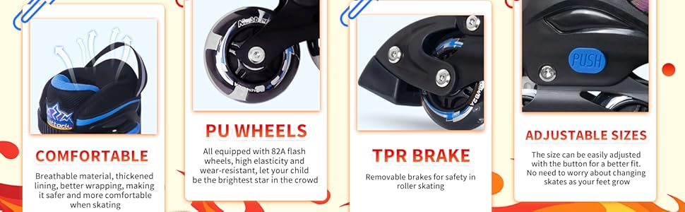 Дитячі ролики Nattork з регулюванням розміру, Nezha Inferno, для хлопчиків та дівчаток 6-16 років, стильні, червоні