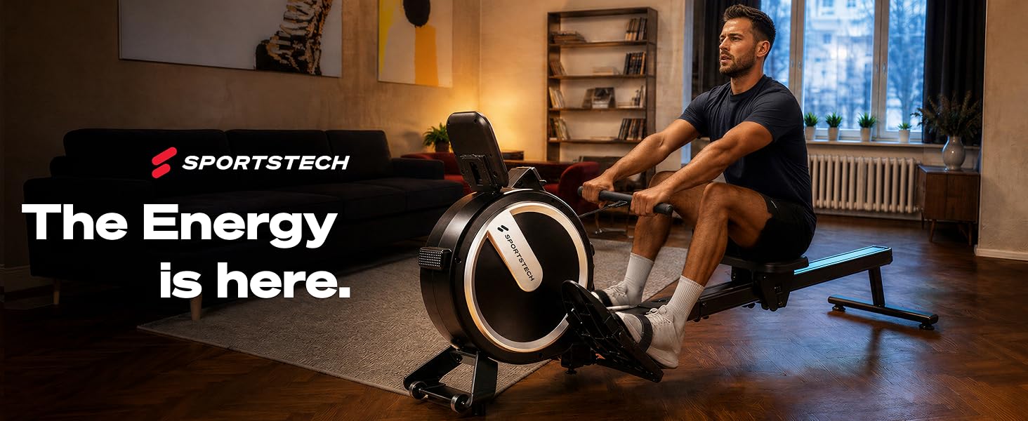 Магнітний гребний тренажер Sportstech PROwer Lite BL для дому, безшумний, 32 рівні опору