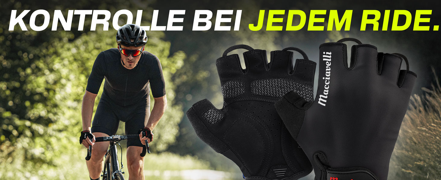 Велосипедні рукавички MACCIAVELLI® для чоловіків та жінок | З гелевими вставками, дихаючі, з підкладкою | Рукавички для MTB, шосе, трекінгу | Чорний, розмір L