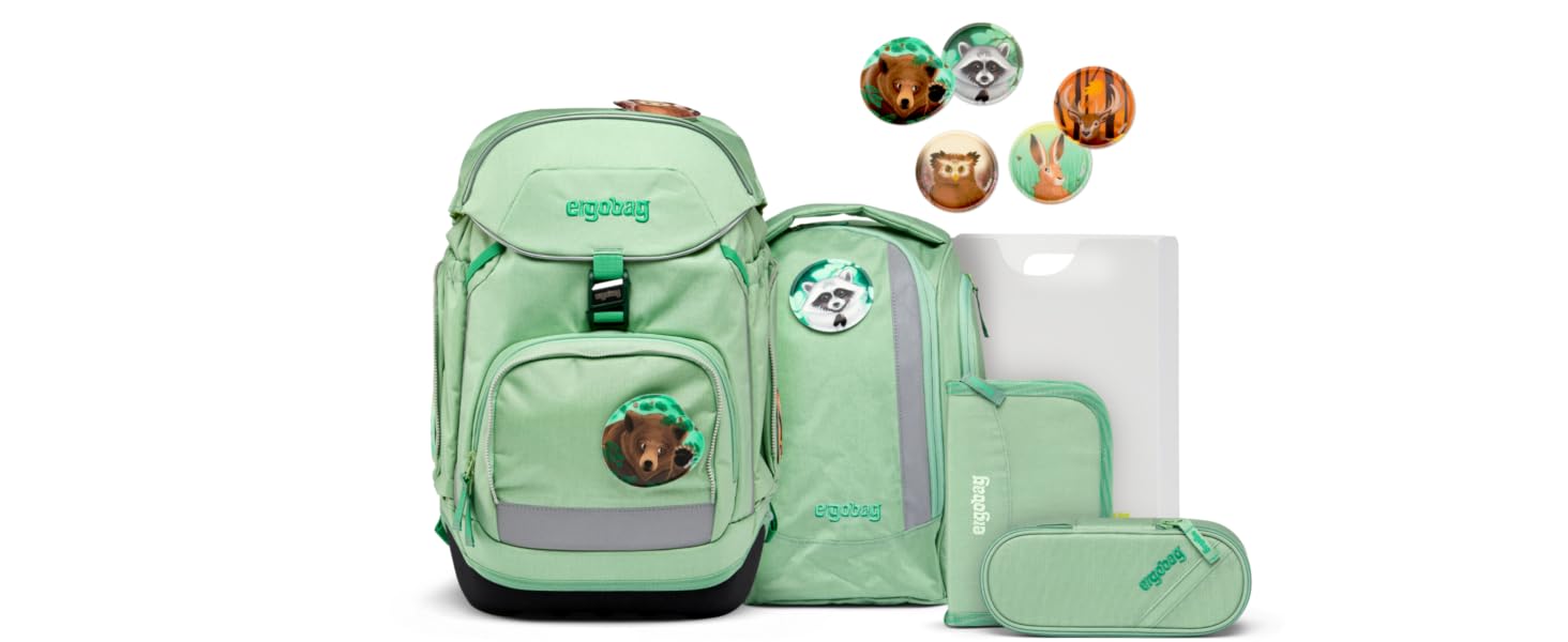 Дитячий ергономічний шкільний рюкзак ergobag Schulranzen-Set — набір з 6 предметів для 1 класу початкової школи, Truckbär (синій)