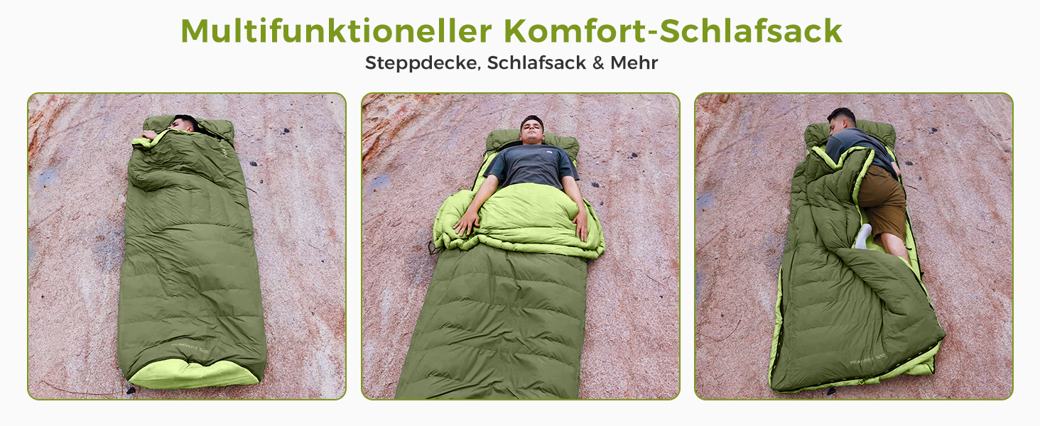 Спальний мішок ATEPA Ultraleicht Daunenschlafsack: Легкий, 3-сезонний (12°C/6°C/-1°C), Водовідштовхуючий, для кемпінгу, трекінгу та подорожей, з компресійним мішком