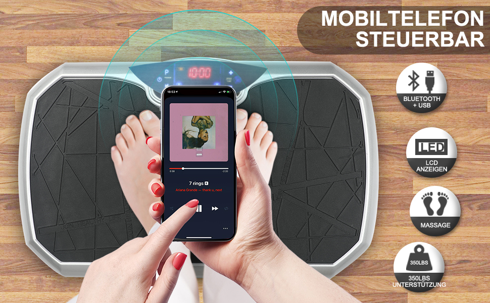 Вібраційна платформа Triclicks для тренувань всього тіла - 5 програм, з пультом дистанційного керування та еластичними стрічками, для схуднення та фітнесу вдома