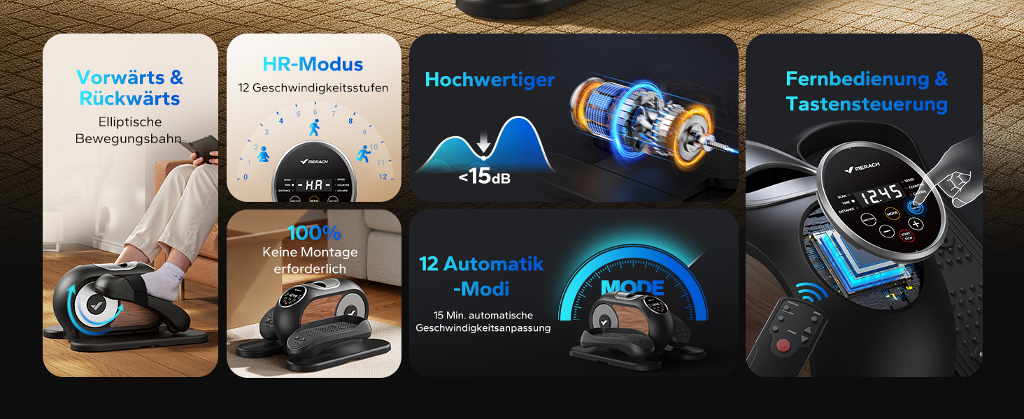 MERACH Міні електричний крос-тренажер під стіл з пульт, дисплей, неслизьке покриття, 12 швидкостей, тихий та портативний для дому, для дорослих та літніх людей (чорний) E32-2024