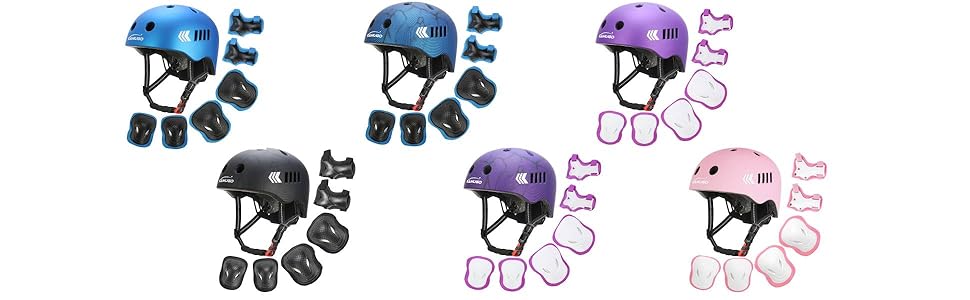 Дитячий шолом KAMUGO з комплектом захисту: наколінники, налокітники, захист зап'ясть. Підходить для дітей 1-8 років для роликів, скейта, велосипеда. Колір: синій, карбон