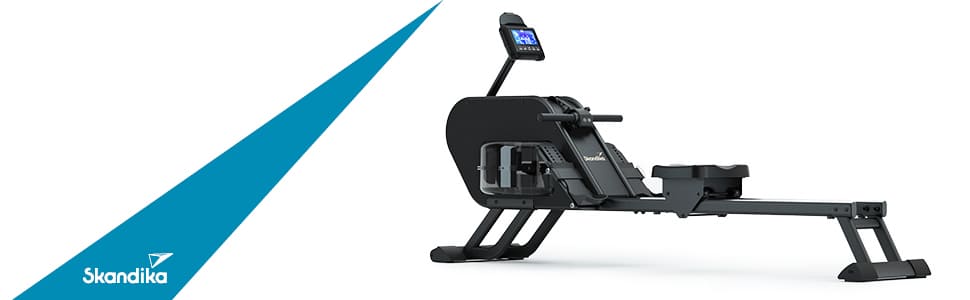 Гребний тренажер Skandika Nemo III Hybrid з водним та магнітним опором | 32 рівня електроніки, 15 програм, до 200 см, сумісний з додатком, дерев'яний | Фітнес-обладнання для дому