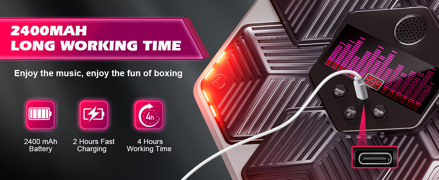 Музична боксерська машина для дорослих - 16 швидкостей, 14 режимів, Bluetooth, LED-підсвічування, з підрахунком ударів