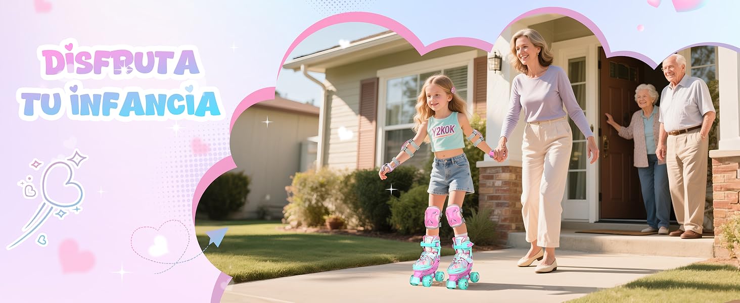 Роликові ковзани Sportneer для дітей (дівчаток), EU 23-36, веселка, 4 розміри, регульовані, з захистом, для початківців, подарунок