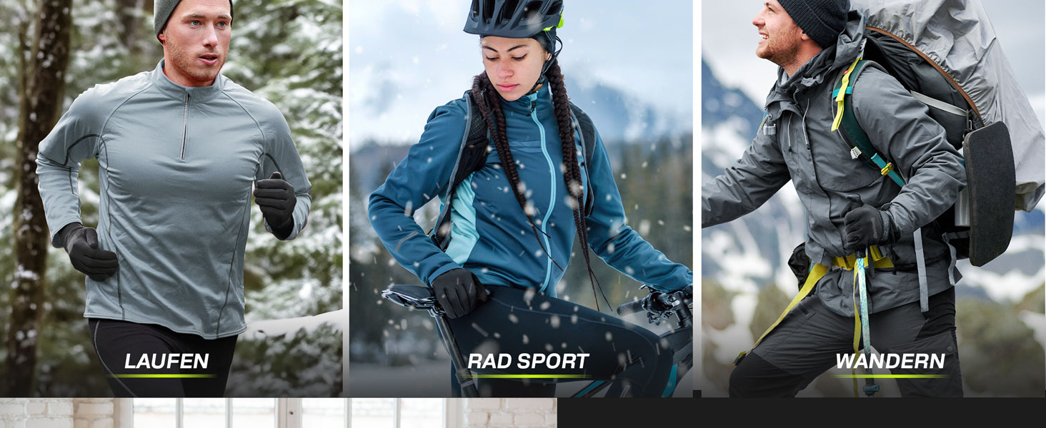 Велосипедні рукавички MACCIAVELLI® для чоловіків та жінок - зимові, 2-в-1 комплект з підкладками, сенсорні, для їзди на велосипеді/MTB/бігу, чорні, розмір L