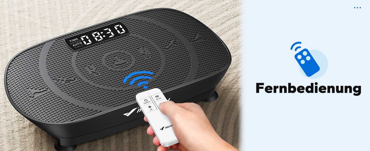 Вібраційна платформа MERACH для формування тіла та релаксації. Тиха, компактна, з LED-дисплеєм, пульт дистанційного керування та зручним силіконовим покриттям. Чорний колір