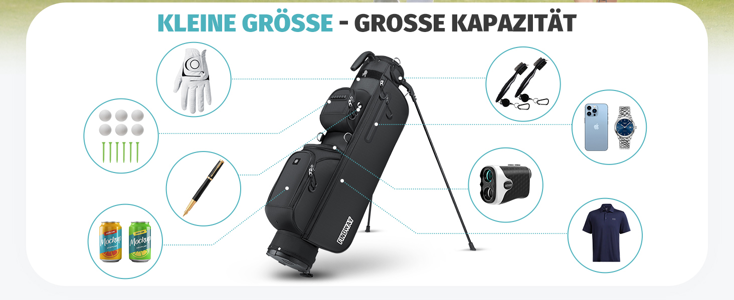 Сумка для гольфу Findway, легка та портативна, з підставкою, 3 відділення, регульований плечовий ремінь, 5 кишень, ручка, для чоловіків та жінок, блакитна