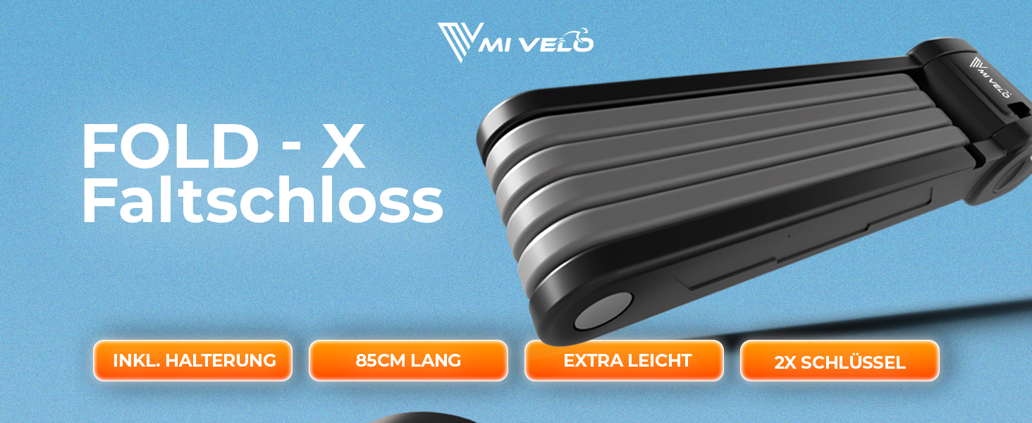 Замок для велосипеда MIVELO, складний, висока безпека, 85 см, з ключем та кріпленням. Підходить для електровелосипеда, MTB та шосе