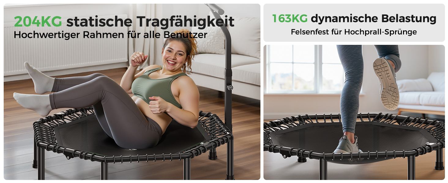 Трамплін для дому BCAN Fitness, діаметр 102/122/130 см, пружинний/з еластичними тросами, для дорослих до 250 кг, з регульованими ручками, тихий та з низькою вібрацією, зелений 102 см