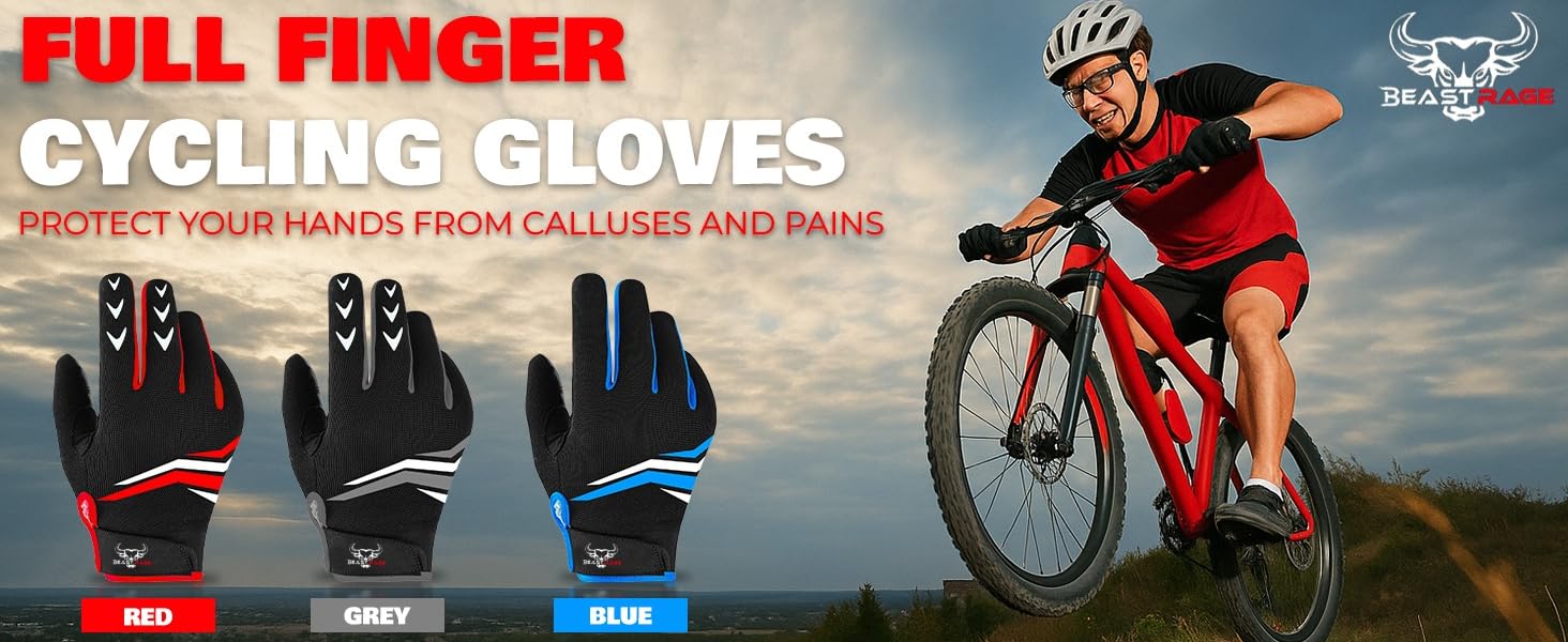 Велосипедні рукавички BEAST RAGE з посиленням, чорні, для MTB, BMX, шосе, чоловічі та жіночі, антиковзаючі, з амортизацією, для сенсорних екранів