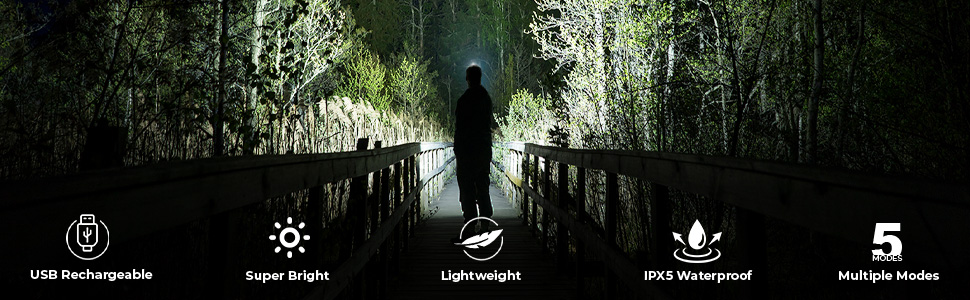 Foxelli LED налобний ліхтар з акумулятором – Ultraleichte перезарядна налобний ліхтар з червоним світлом для дорослих та дітей, для бігу, джогінгу, читання, риболовлі, велосипеда, кемпінгу, піших прогулянок та активного відпочинку 2 шт. Чорний