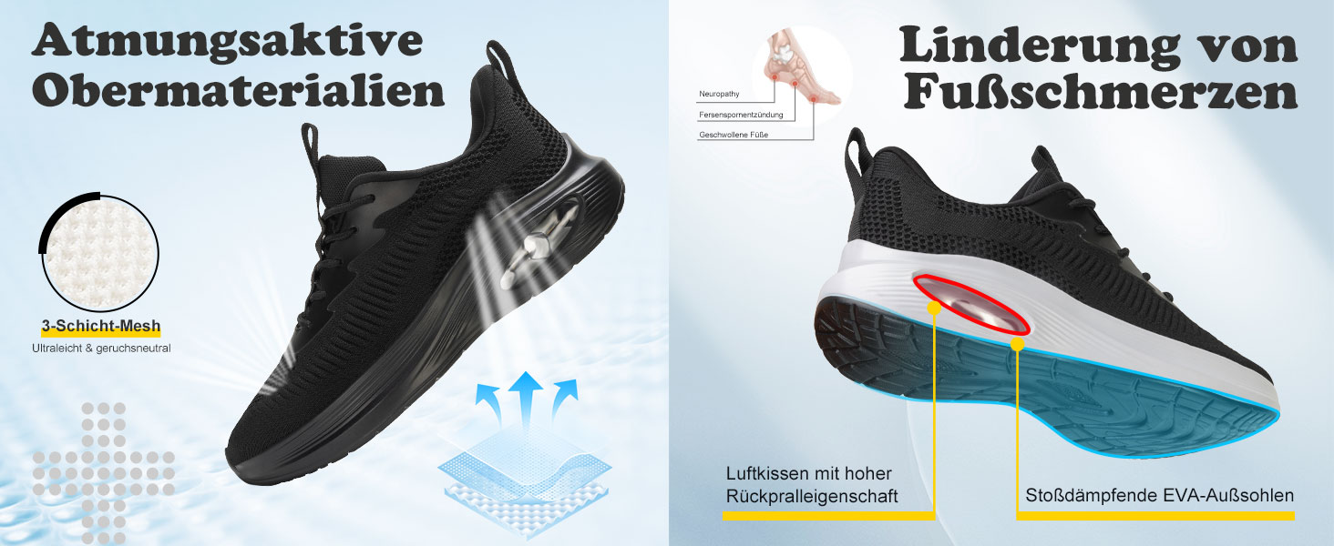 Жіночі кросівки ZYEN для широкої стопи: зручні, дихаючі, для занять спортом та фітнесом, чорного кольору, розмір 37 EU