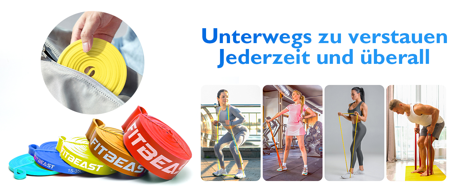FitBeast Резистентні гумки для фітнесу, набір 5 рівнів, для силових тренувань, кросфіту, розвитку м'язів, домашніх тренувань, мобільності та розтяжки (багатобарвні, 5-100 lbs)