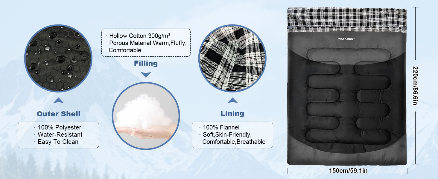 Спальний мішок для двох дорослих, ковдровий, водонепроникний, флісовий, 220x150 см, сірий, з сумкою для зберігання