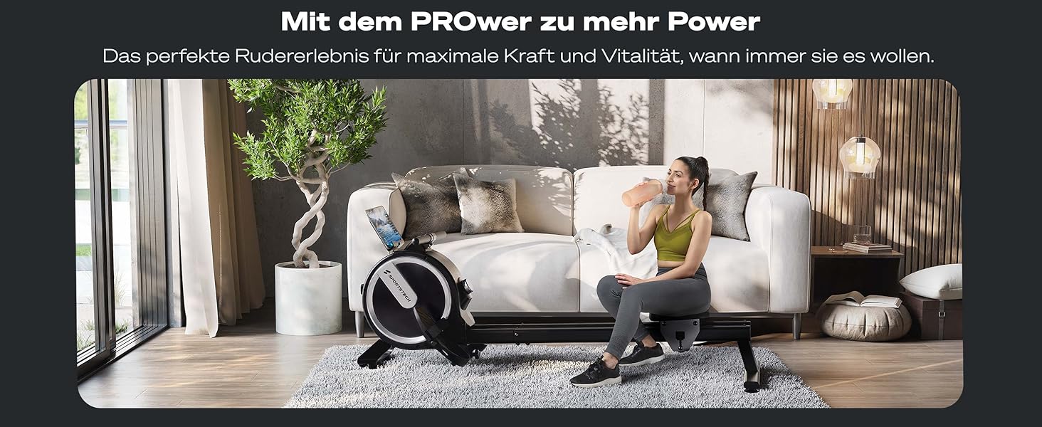 Велотренажер домашній PROwer WRX500 чорний з Bluetooth, LED-дисплеєм та магнітним/водяним опором
