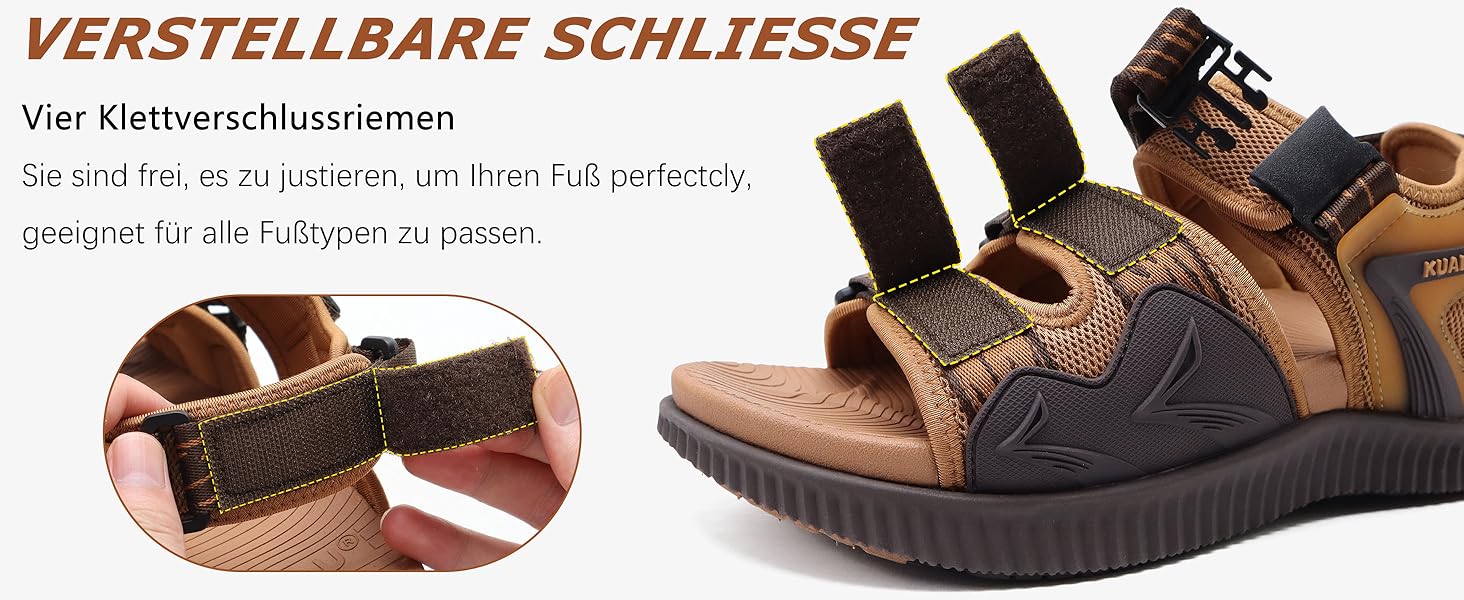 Чоловічі трекінгові сандалії KuaiLu: зручні, ортопедичні, для підтримки стопи при фасціїтусі, для активного відпочинку, літні, легкі, з відкритими пальцями, з регульованою застібкою-липучкою, розмір 48 EU, хакі-коричневі