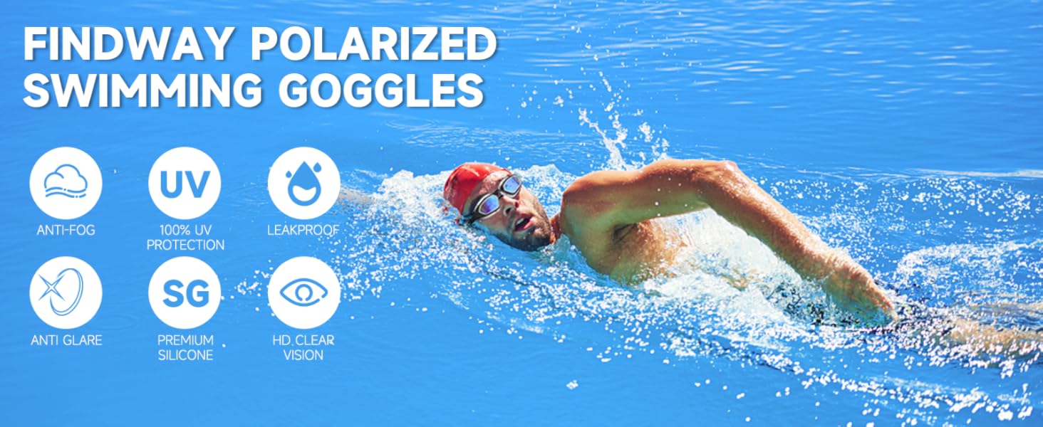 Окуляри для плавання Findway з антизапарюючим покриттям та UV-захистом, поляризовані, для чоловіків, жінок, підлітків, з запасним носовим упором, не пропускають воду, чіткий огляд, чорний & білий/поляризована димна лінза