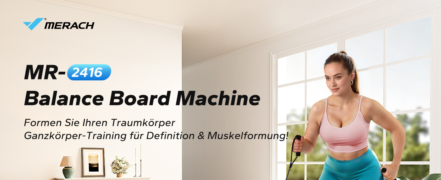 Балансборд MERACH для дорослих з дисплеєм, тренажер рівноваги з 2 еластичними стрічками, до 136 кг, для реабілітації та координації, домашній спортзал, для початківців (Чорний)
