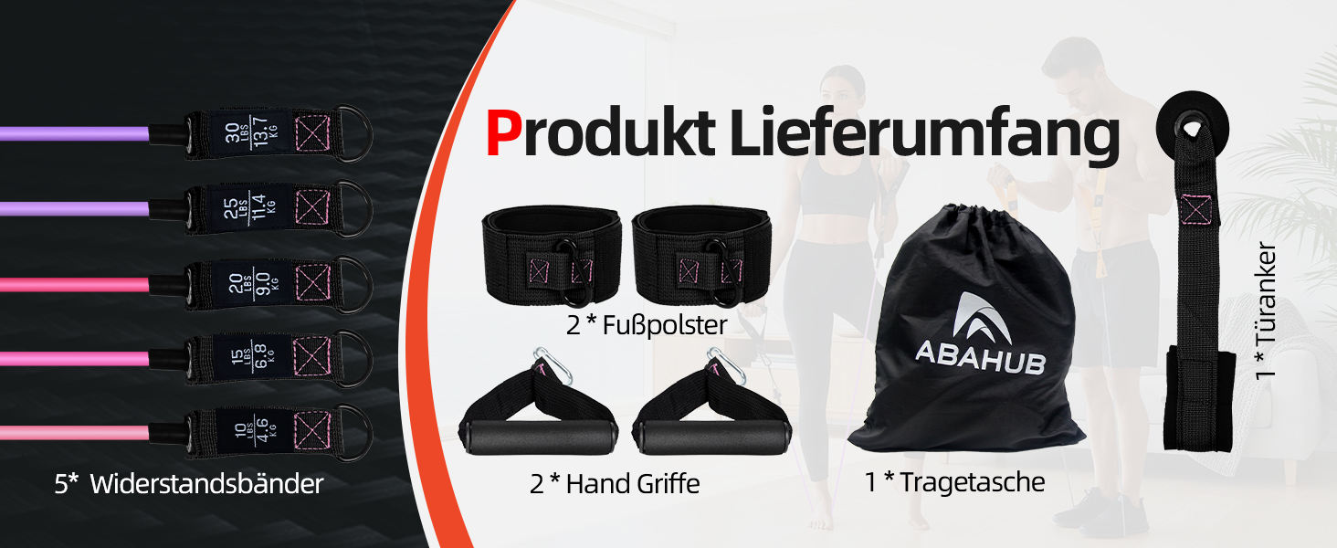 Набір еластичних стрічок Abahub для фітнесу з дверним кріпленням, ручками та петлею для ніг – для тренувань всього тіла, домашній спортзал, ідеально для початківців та досвідчених (Рожевий, 100LB)