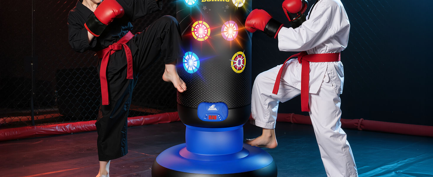 Інтерактивний боксерський мішок для дітей з підсвіткою та звуком, блакитний. Підходить для хлопчиків 6-12 років