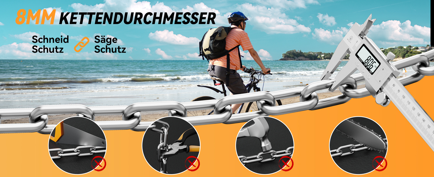 Замки для велосипедів: надійне ланцюгове кільце з кодовим замком, 90 см, рівень безпеки 8, 5-значний код, для велосипеда, мотоцикла, ролера, дверей (чорний та білий - стабільний)