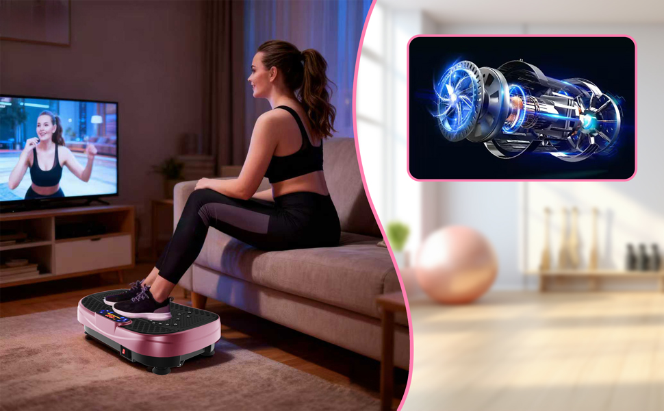 Вібраційна платформа для дому - ротаційна платформа з 120 рівнями та 5 режимами, з еластичними стрічками та пультом дистанційного керування, для спалювання жиру, нарощування м'язів та формування фігури, ідеально підходить для дому, домашнього спортзалу (Розенрот)