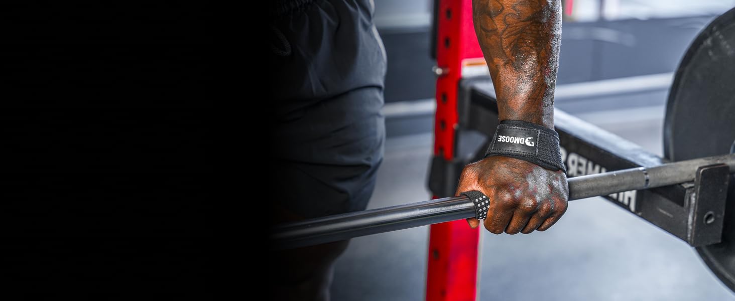 Лямки для підйому ваги DMoose Fitness з неопреновими вставками 4мм, бавовняні ремені для силових тренувань та пауерліфтингу з силіконовим захватом, чорні