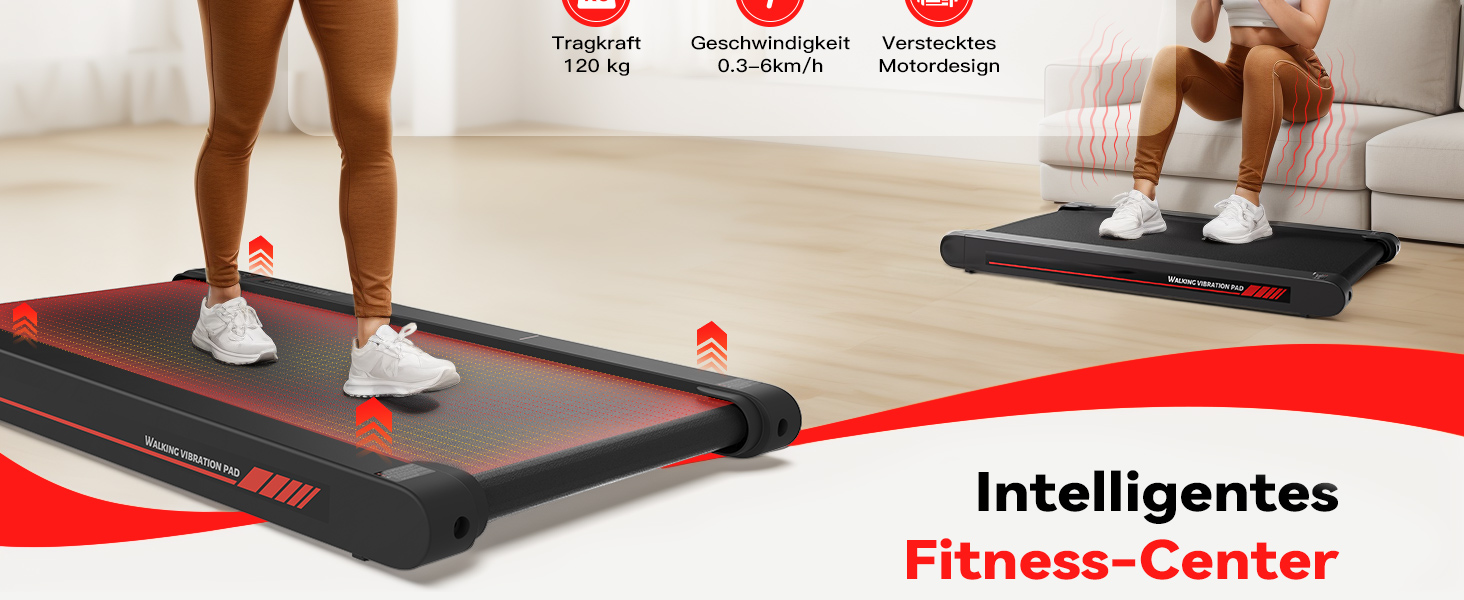 Ходувальний килимок Schwingungen з додатком, бігова доріжка для дому 6 км/год, ходувальний килимок для офісу та дистанційне керування для дому та офісу, чорний/червоний