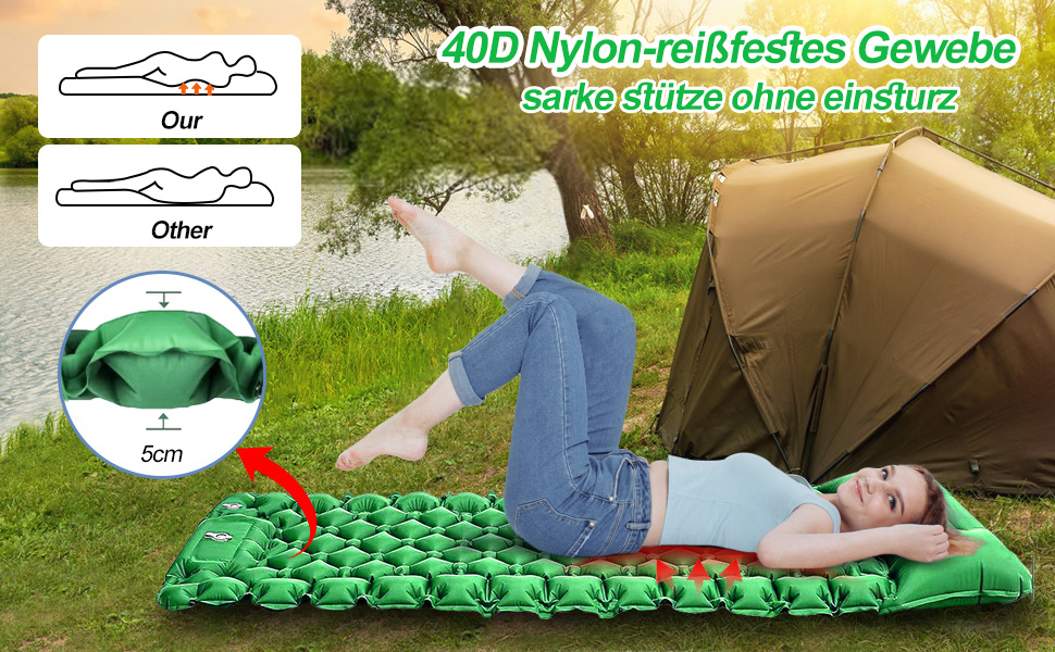 Isomatte HVIERO Саморозкладаючася, для кемпінгу та подорожей, ультралегка, компактна, зелена