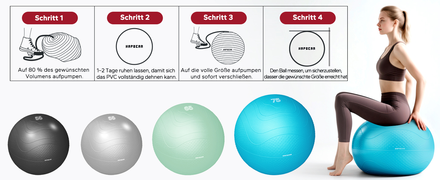 Гімнастичний м'яч HAPBEAR (55/65/75 см) – фітбол для фітнесу, йоги, офісу, анти-burst, з масажними попками, чорний