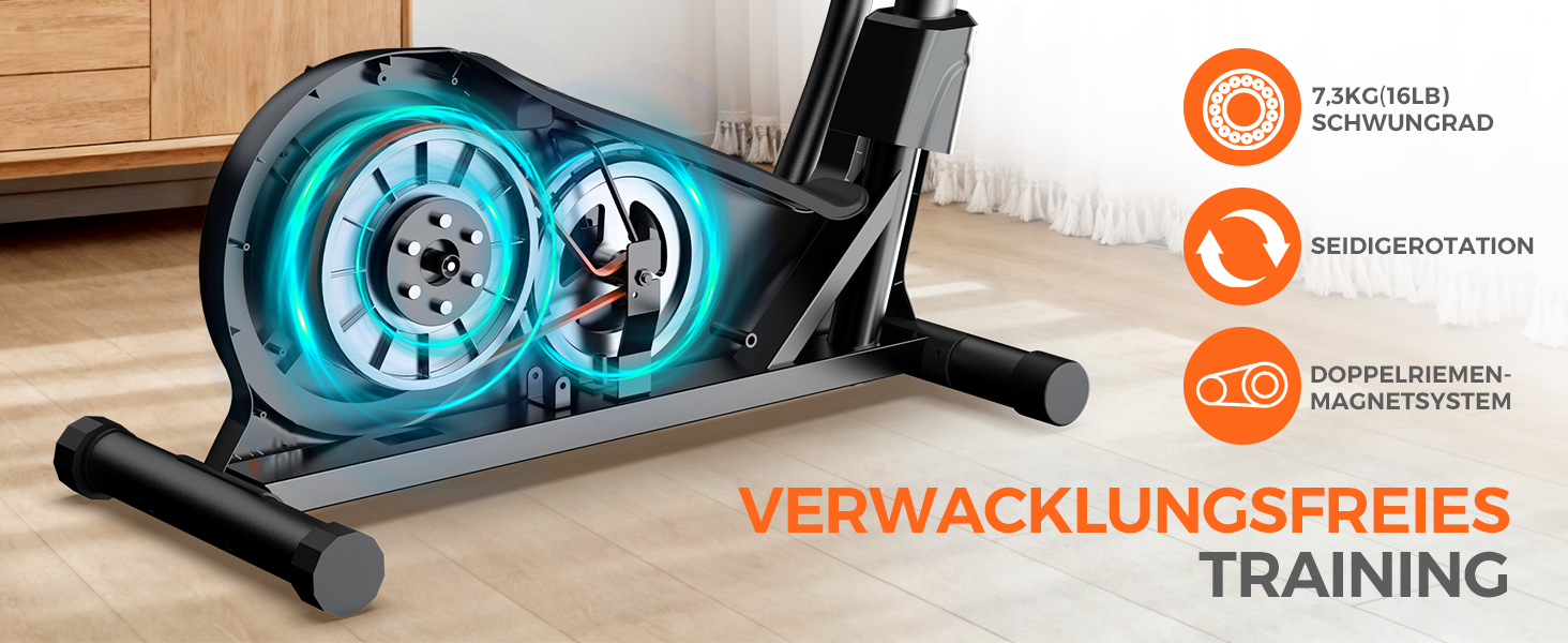 Еліптичний тренажер Pooboo 07-Basic Black з магнітною системою, LCD-монітором та кроком 15,5 дюймів. Витримує вагу до 158 кг, 16 рівнів навантаження.