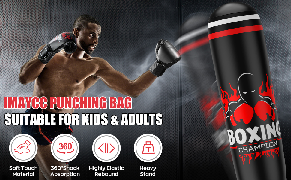 Боксерський мішок IMAYCC стоячий для дорослих та дітей з боксерськими рукавичками, посилений, 180 см, високоякісний PVC, для Муай Тай, Таеквондо, MMA, бокс, тренування, фітнес, червоно-чорний