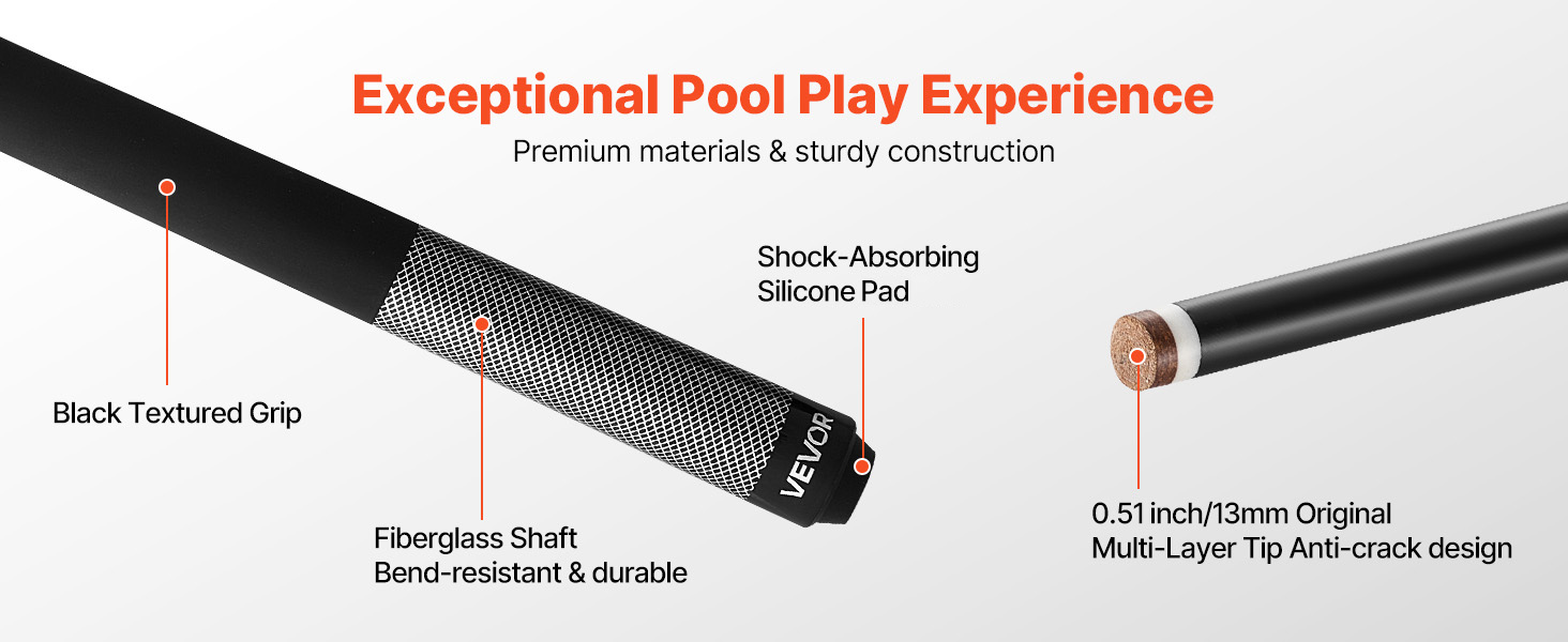 VEVOR: Більярдний кий VEVOR, 147.3 см, з багатошаровою кінцівкою та ABS-кільцем, для професійного столу, бару, дому, офісу, з фібергласу