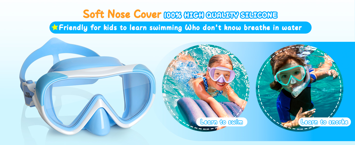 Дитячі окуляри для плавання Kinder Taucherbrille 180° Anti-Fog, маска для снорклінгу з носовою перегородкою, для підлітків 4-15 років, білі