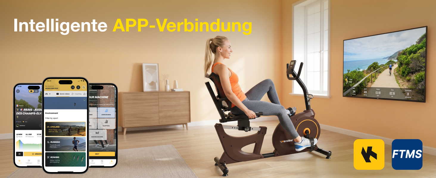 Ергометр для дому з магнітною гальмом, датчиками пульсу та LCD-дисплеєм, 15 рівнів опору, з підніжкою для спини, для людей похилого віку. Міцна конструкція, декілька налаштувань, колір горіх.