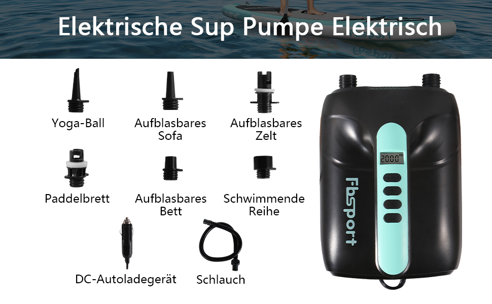 Насос електричний SUP 20 PSI 12V з LCD дисплеєм для дощок, каяків, матраців (Синій)