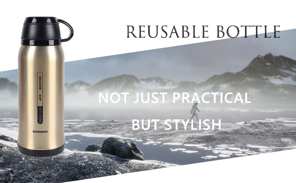 Термос-пляшка Y·J&H з нержавіючої сталі, 650 мл, подвійні стінки, без BPA, з кришкою-чашкою, для гарячих напоїв, для кемпінгу, шампанське золото