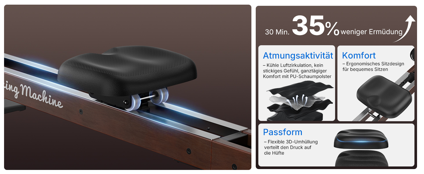 Гребний тренажер MERACH для дому з магнітним опором 60 кг, автоматичною регулюванням, LED-дисплеєм та подвійними дерев'яними рейками (R21)