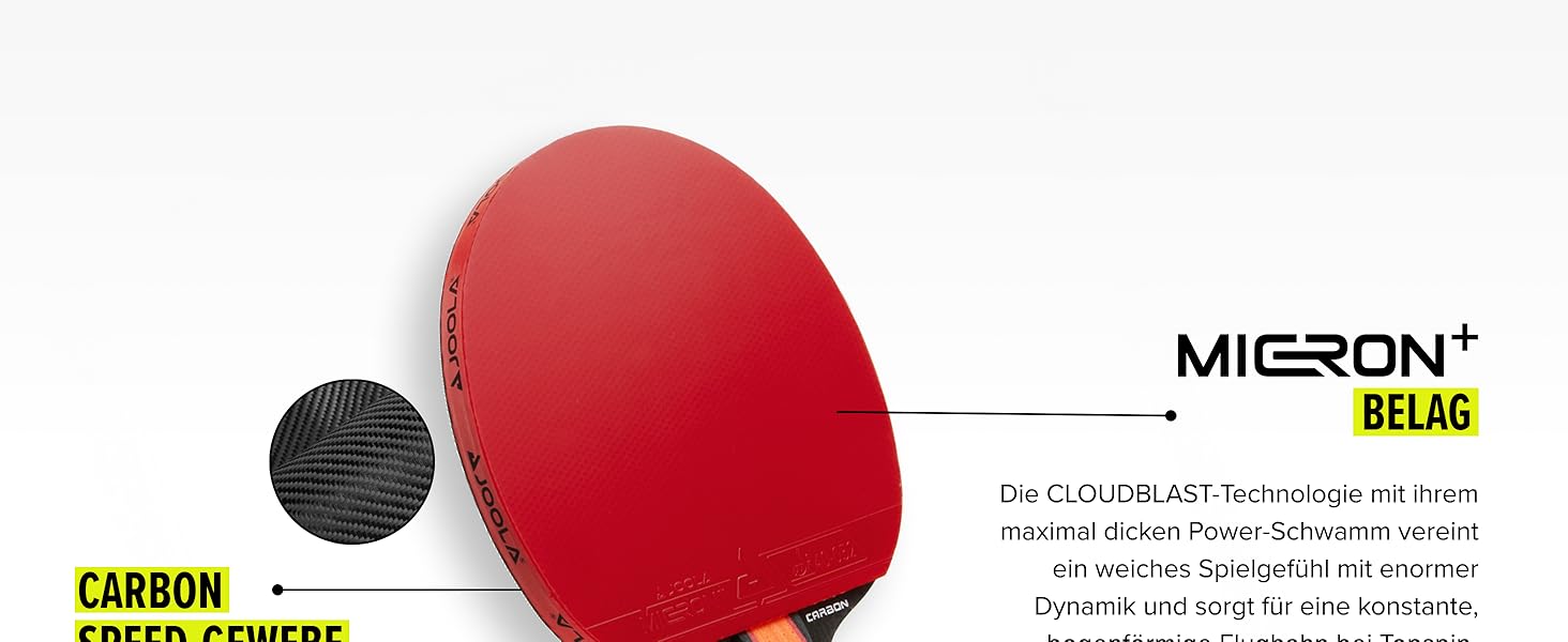 Стіл тенісний, ракетка JOOLA RED Carbon X – High-End з покриттям Micron+ та губкою CLOUDBLAST