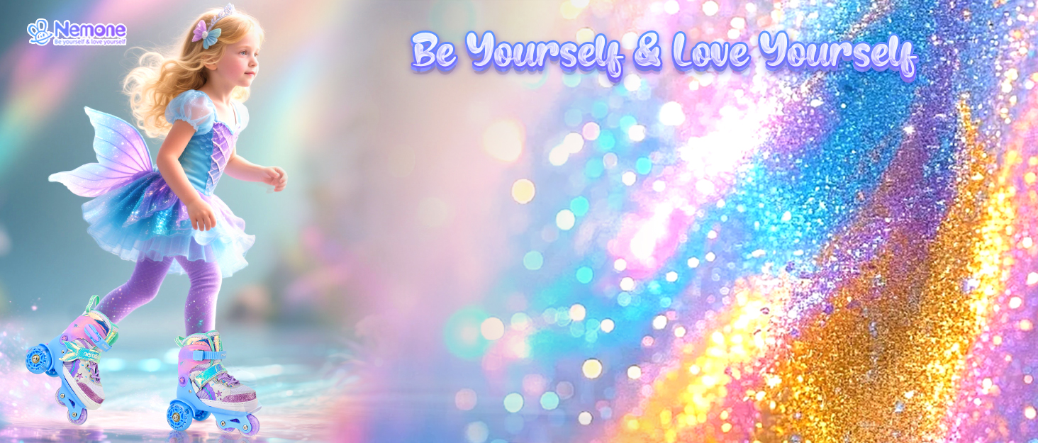 Роликові ковзани NEMONE для дівчаток, розміри 32-36 EU, блакитний/фіолетовий, регульовані, для дому та вулиці