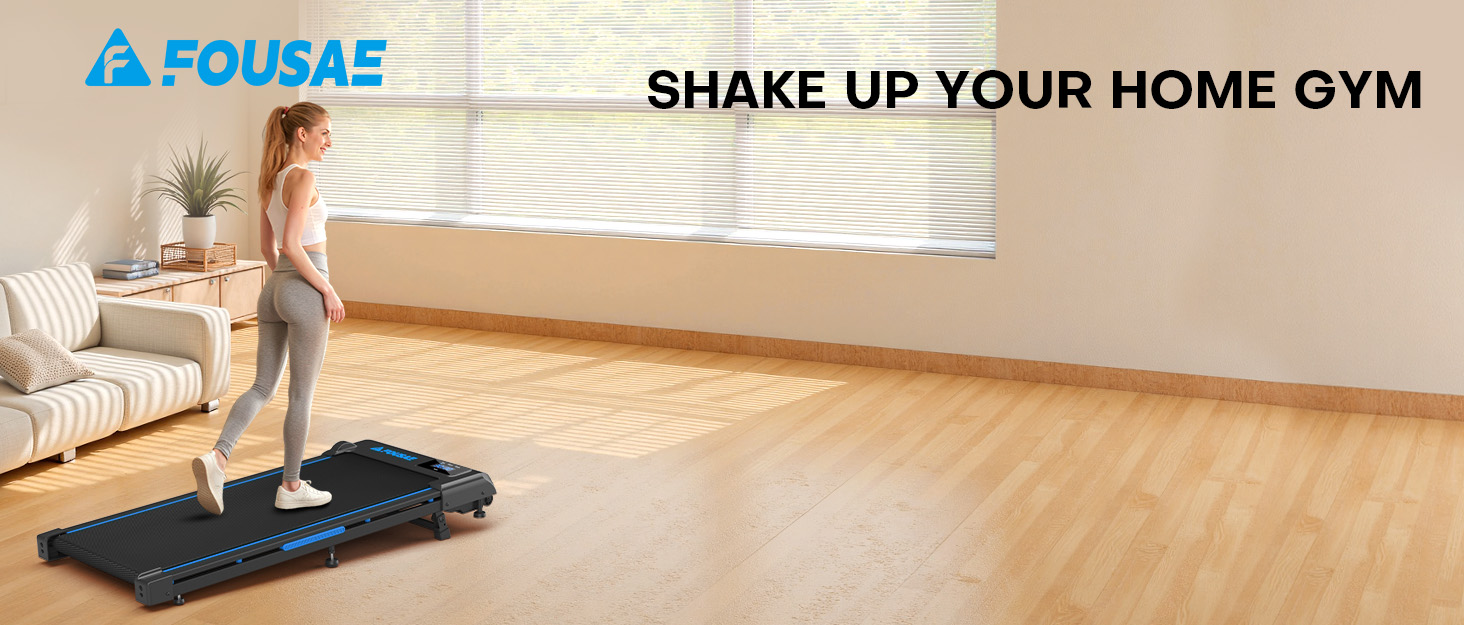 Walking Pad Laufband для дому 4-в-1: біговий стіл з підйомністю 9%, безщітковий двигун 2.5HP, LED-дисплей, пульт дистанційного керування, 12 HIIT-програм, до 150 кг, без встановлення, чорно-синій, з режимом повноекранного відображення